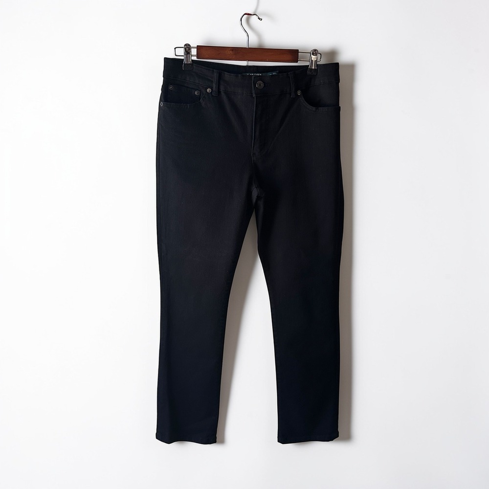 Lauren Ralph Lauren Premier Straight Jeans Women 10 Black Mid Rise Stretch Denim - Picture 2 of 10